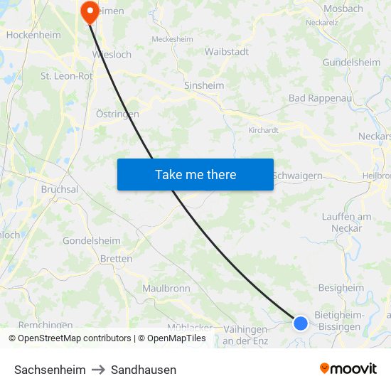Sachsenheim to Sandhausen map