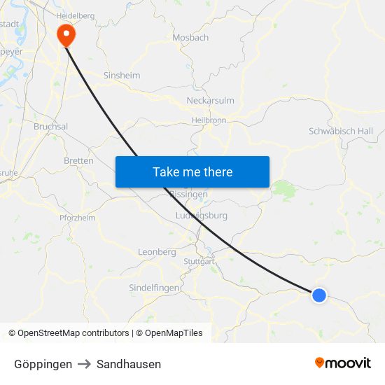 Göppingen to Sandhausen map