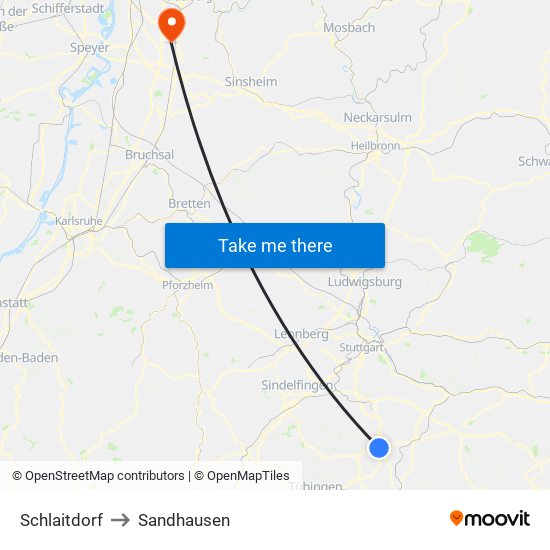 Schlaitdorf to Sandhausen map