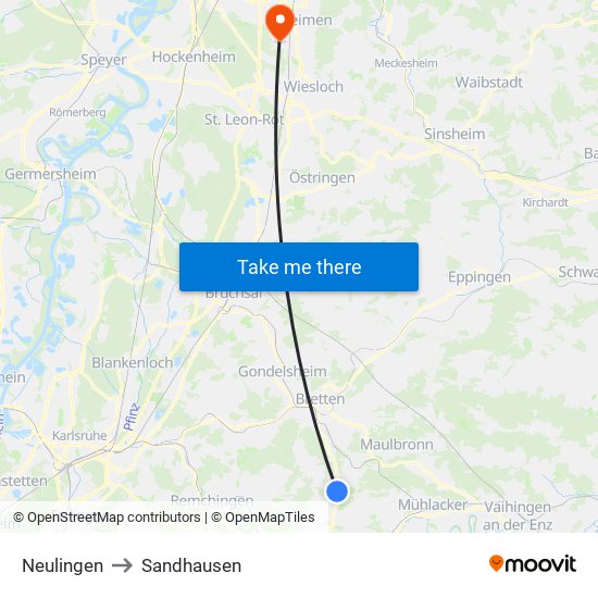 Neulingen to Sandhausen map