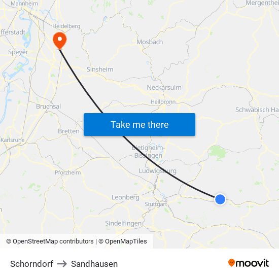 Schorndorf to Sandhausen map