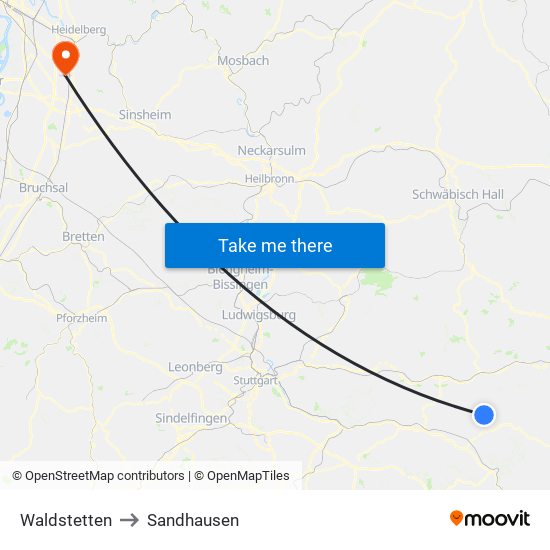 Waldstetten to Sandhausen map