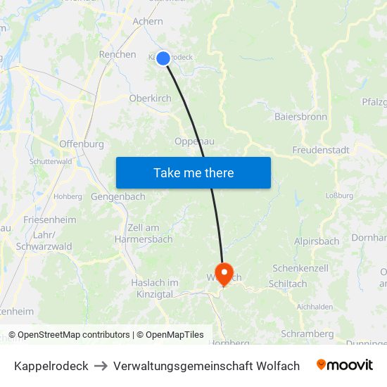Kappelrodeck to Verwaltungsgemeinschaft Wolfach map