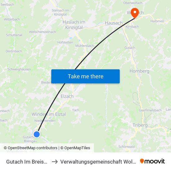 Gutach Im Breisgau to Verwaltungsgemeinschaft Wolfach map