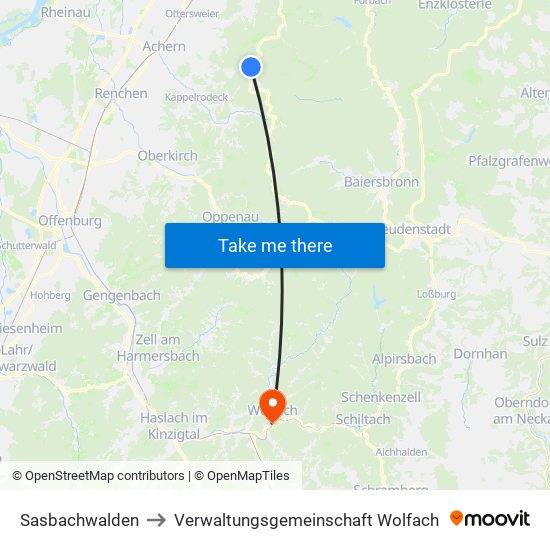 Sasbachwalden to Verwaltungsgemeinschaft Wolfach map