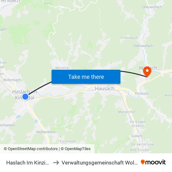 Haslach Im Kinzigtal to Verwaltungsgemeinschaft Wolfach map