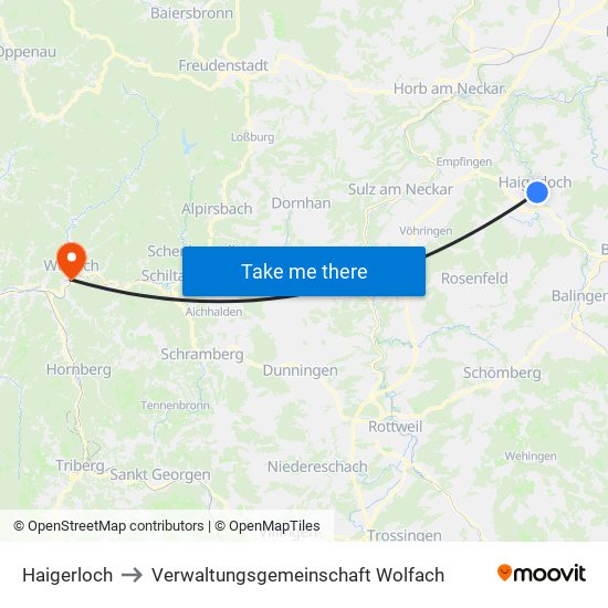 Haigerloch to Verwaltungsgemeinschaft Wolfach map