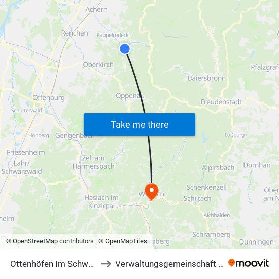 Ottenhöfen Im Schwarzwald to Verwaltungsgemeinschaft Wolfach map
