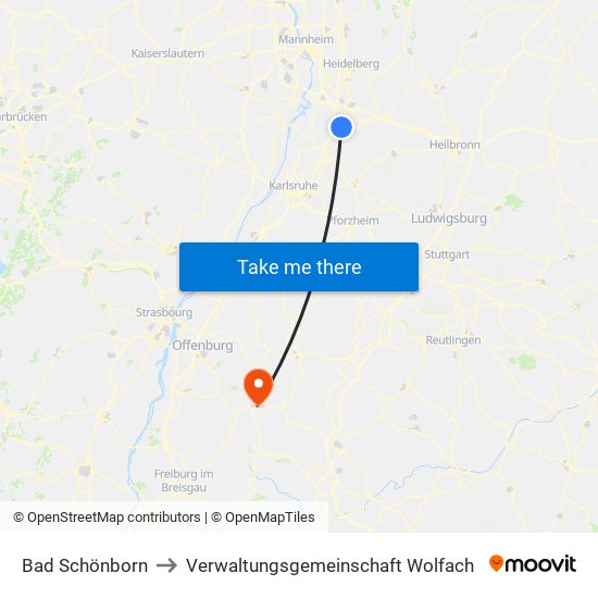 Bad Schönborn to Verwaltungsgemeinschaft Wolfach map