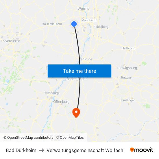 Bad Dürkheim to Verwaltungsgemeinschaft Wolfach map