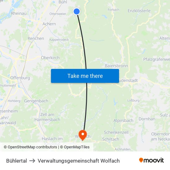 Bühlertal to Verwaltungsgemeinschaft Wolfach map