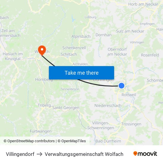 Villingendorf to Verwaltungsgemeinschaft Wolfach map