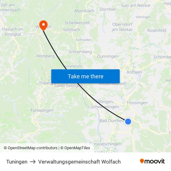 Tuningen to Verwaltungsgemeinschaft Wolfach map