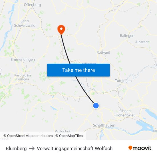 Blumberg to Verwaltungsgemeinschaft Wolfach map