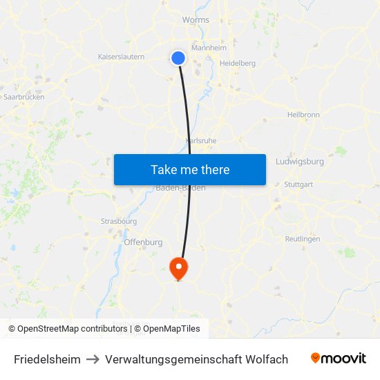 Friedelsheim to Verwaltungsgemeinschaft Wolfach map