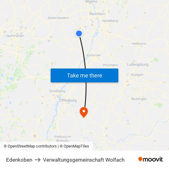 Edenkoben to Verwaltungsgemeinschaft Wolfach map