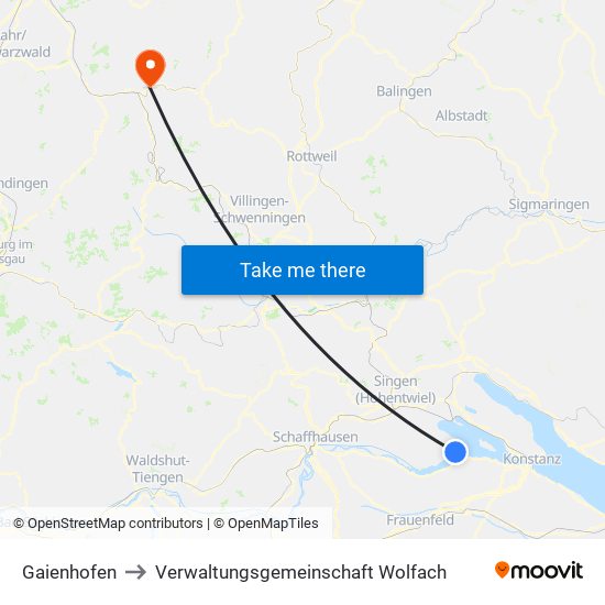 Gaienhofen to Verwaltungsgemeinschaft Wolfach map