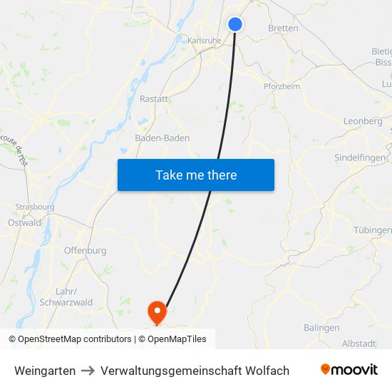 Weingarten to Verwaltungsgemeinschaft Wolfach map