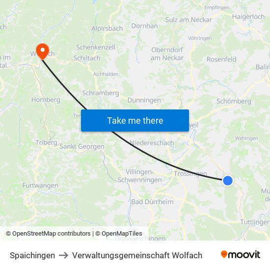 Spaichingen to Verwaltungsgemeinschaft Wolfach map