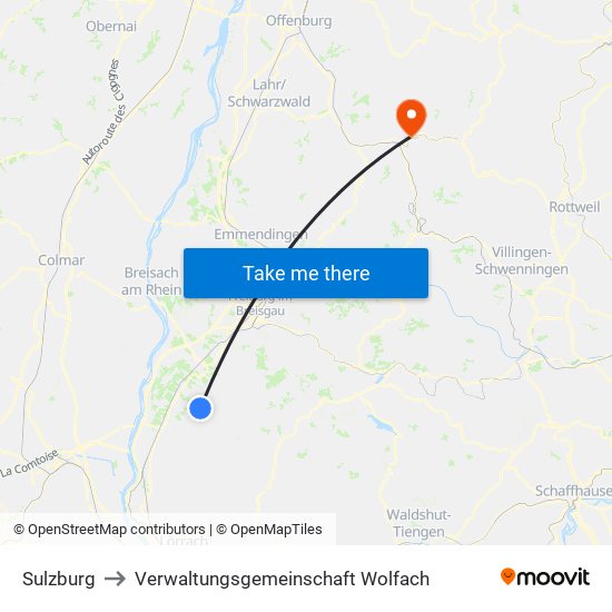 Sulzburg to Verwaltungsgemeinschaft Wolfach map