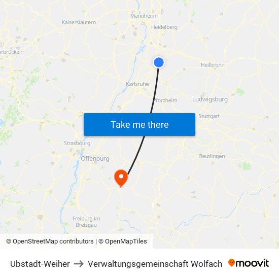 Ubstadt-Weiher to Verwaltungsgemeinschaft Wolfach map