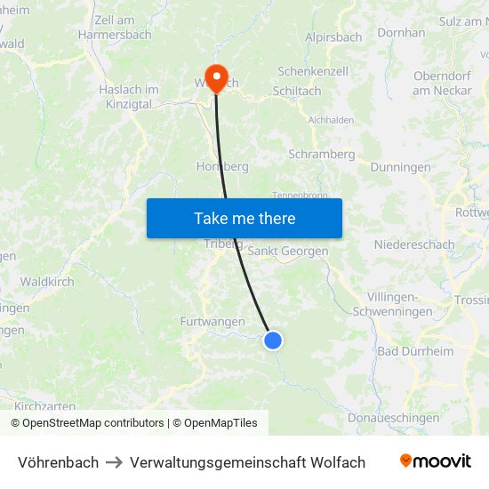 Vöhrenbach to Verwaltungsgemeinschaft Wolfach map