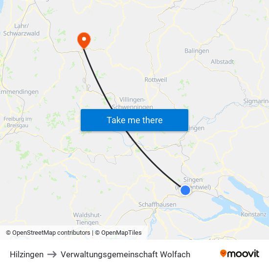 Hilzingen to Verwaltungsgemeinschaft Wolfach map