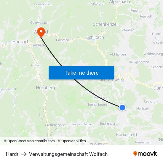 Hardt to Verwaltungsgemeinschaft Wolfach map
