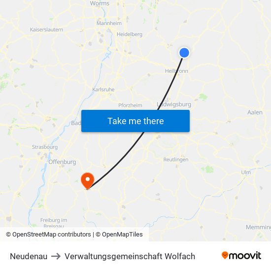 Neudenau to Verwaltungsgemeinschaft Wolfach map