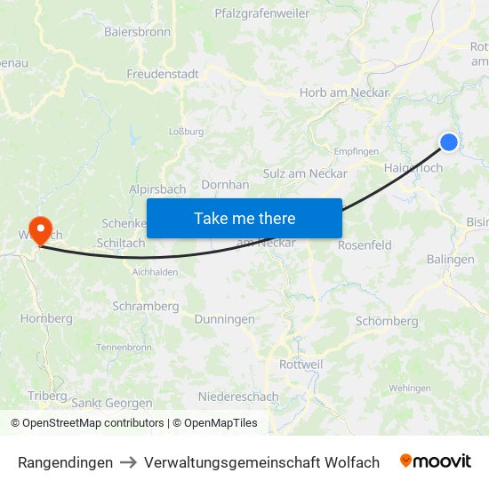 Rangendingen to Verwaltungsgemeinschaft Wolfach map