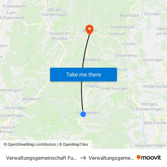 Verwaltungsgemeinschaft Furtwangen Im Schwarzwald to Verwaltungsgemeinschaft Wolfach map