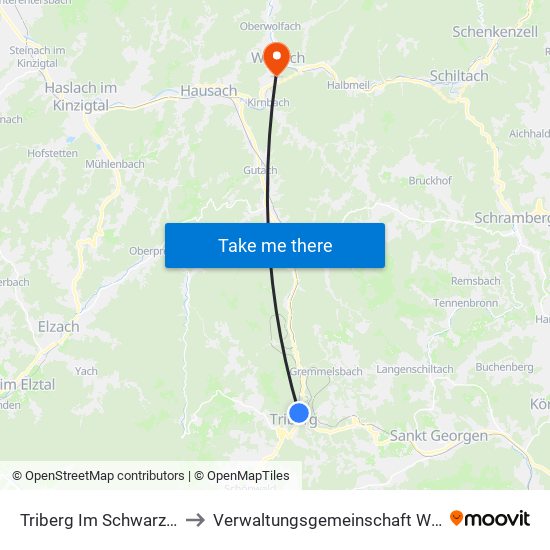 Triberg Im Schwarzwald to Verwaltungsgemeinschaft Wolfach map
