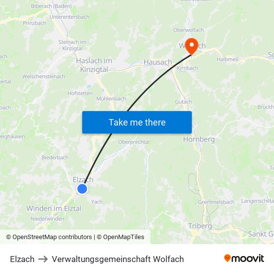 Elzach to Verwaltungsgemeinschaft Wolfach map