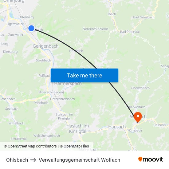 Ohlsbach to Verwaltungsgemeinschaft Wolfach map