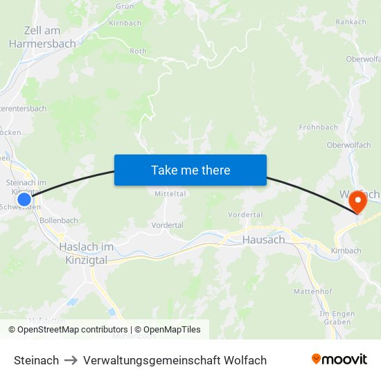 Steinach to Verwaltungsgemeinschaft Wolfach map