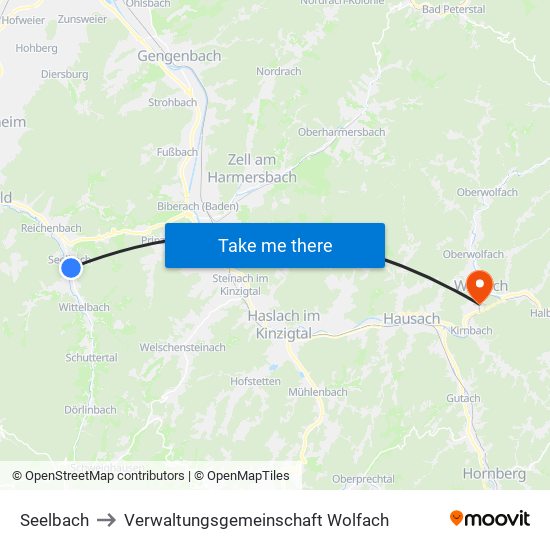 Seelbach to Verwaltungsgemeinschaft Wolfach map