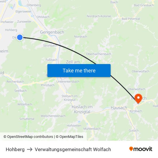 Hohberg to Verwaltungsgemeinschaft Wolfach map