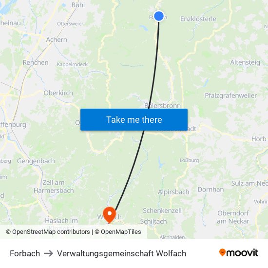 Forbach to Verwaltungsgemeinschaft Wolfach map