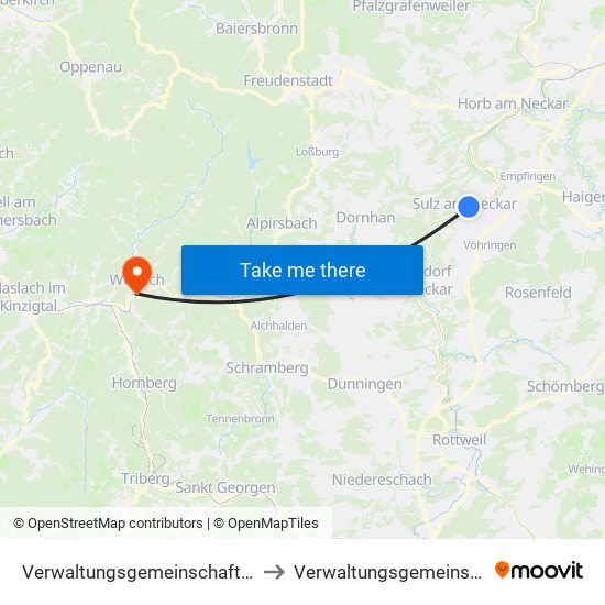 Verwaltungsgemeinschaft Sulz am Neckar to Verwaltungsgemeinschaft Wolfach map