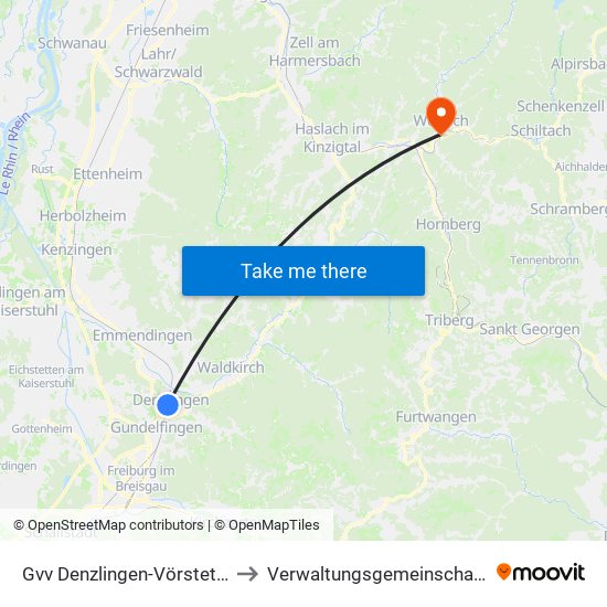 Gvv Denzlingen-Vörstetten-Reute to Verwaltungsgemeinschaft Wolfach map