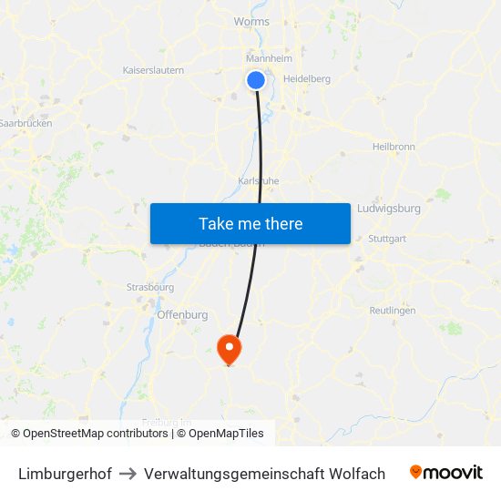 Limburgerhof to Verwaltungsgemeinschaft Wolfach map