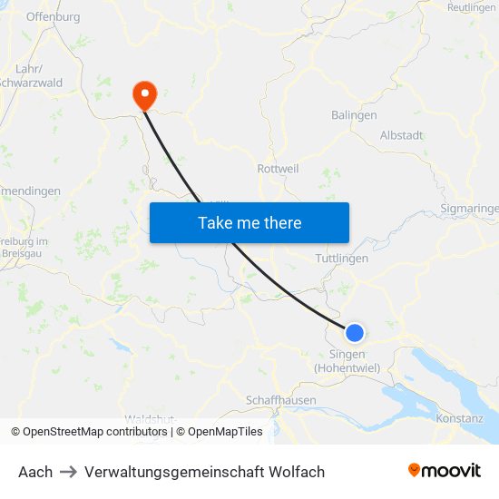 Aach to Verwaltungsgemeinschaft Wolfach map