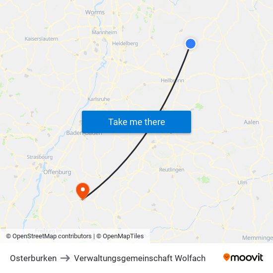 Osterburken to Verwaltungsgemeinschaft Wolfach map
