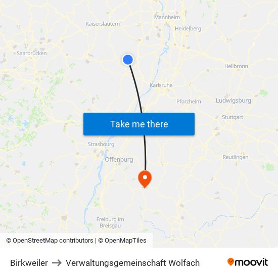 Birkweiler to Verwaltungsgemeinschaft Wolfach map