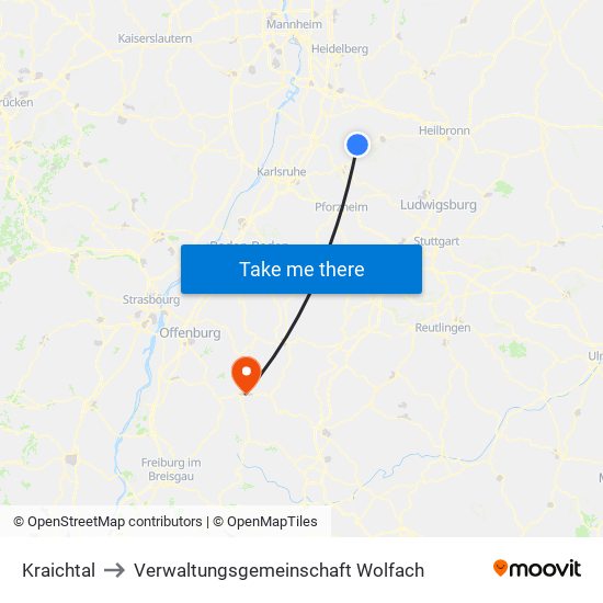 Kraichtal to Verwaltungsgemeinschaft Wolfach map