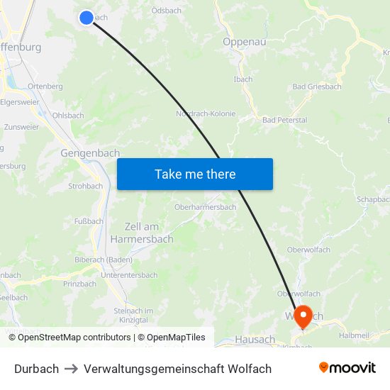 Durbach to Verwaltungsgemeinschaft Wolfach map