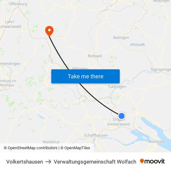 Volkertshausen to Verwaltungsgemeinschaft Wolfach map