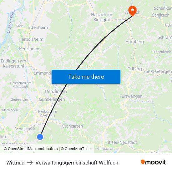 Wittnau to Verwaltungsgemeinschaft Wolfach map