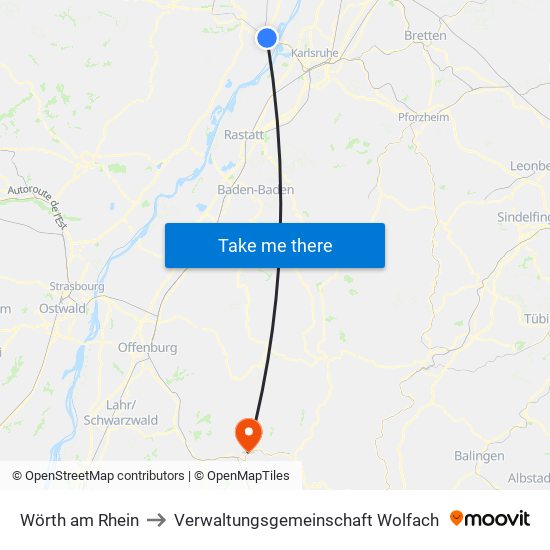 Wörth am Rhein to Verwaltungsgemeinschaft Wolfach map