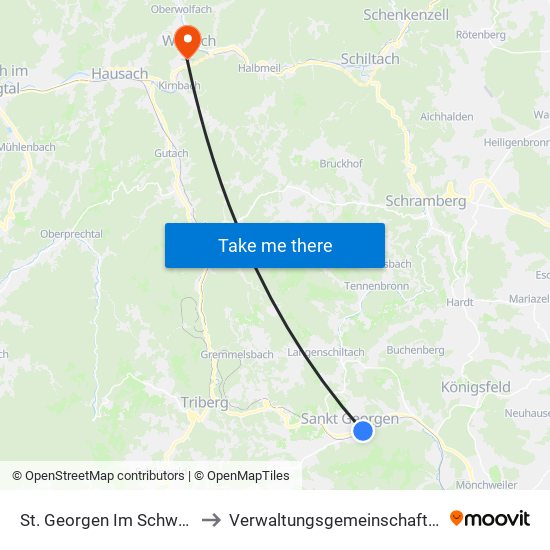 St. Georgen Im Schwarzwald to Verwaltungsgemeinschaft Wolfach map